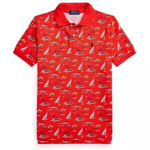 POLO RALPH LAUREN Red Polo Shirt Nautical Sailboat Print – Size 5 Boys